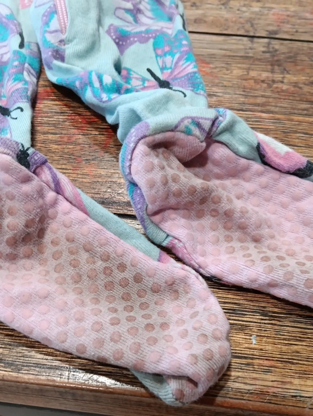 Childrens Place Girls Mint Butterfly One-Piece Pajama - Pink Trim